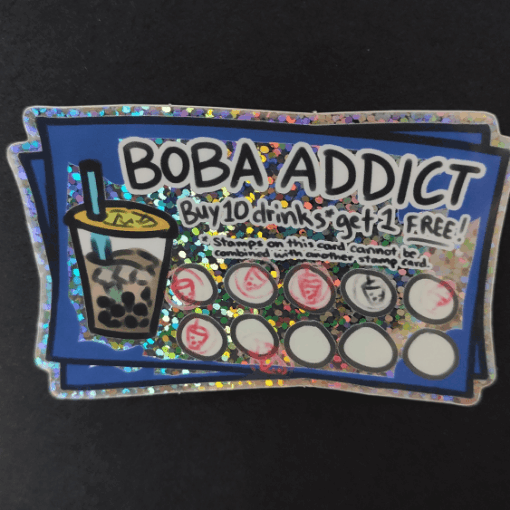 Boba Addict Stamp Card Holographic Sticker