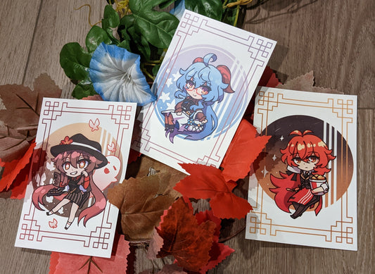 Genshin Impact Collab Outfits 4 x 6" Postcard Print Set